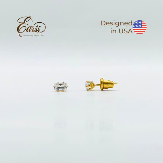 Emerald Cut CZ Earrings | 18K Gold Plated Stainless Steel