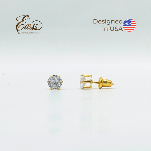 6mm CZ Round Stud Earrings | 18K Gold Plated Stainless Steel