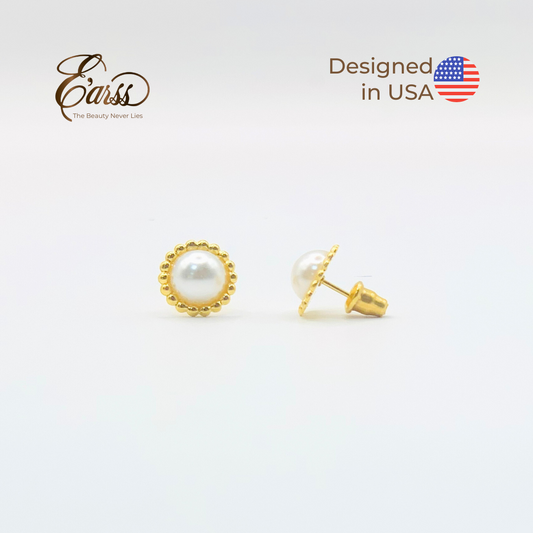 Beaded Pearl Gold Earrings | 18K Gold Plated Stainless Steel