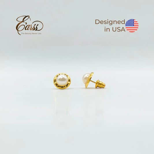 Hammered Bezel Pearl Earrings | 18K Gold Plated Stainless Steel