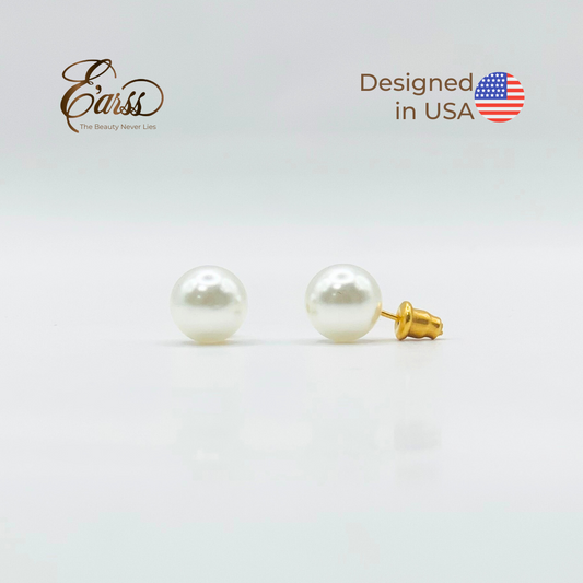 10mm White Pearl Stud Earrings | Gold Plated Stainless Steel