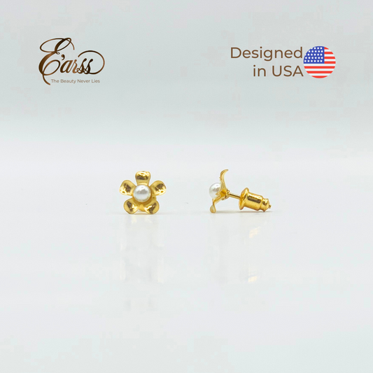 Gold Flower Pearl Studs | 18K Gold Plated Stainless Steel