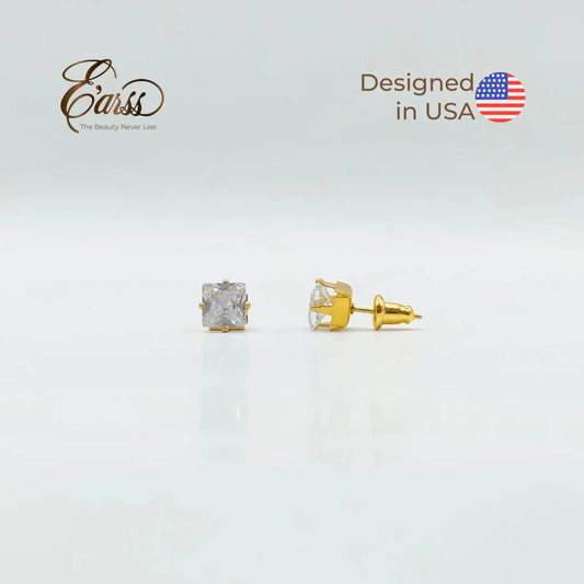 6mm Square CZ Stud Earrings | 18K Gold Plated Stainless Steel