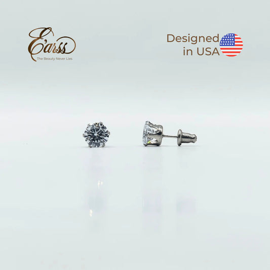 7mm CZ Round Stud Earrings | Silver Stainless Steel
