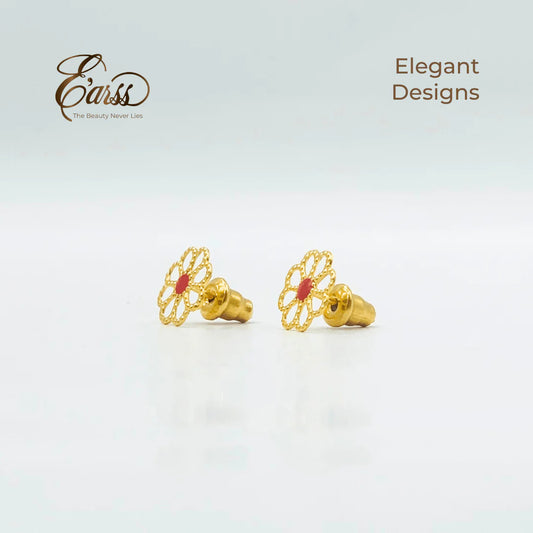 Open Daisy with Red Epoxy Gold Earring | Stainless Steel | 18K Gold Plated