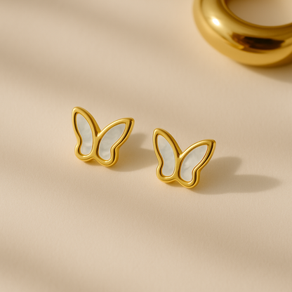 White Butterfly Gold Earrings | 18K Gold Plated Stainless Steel