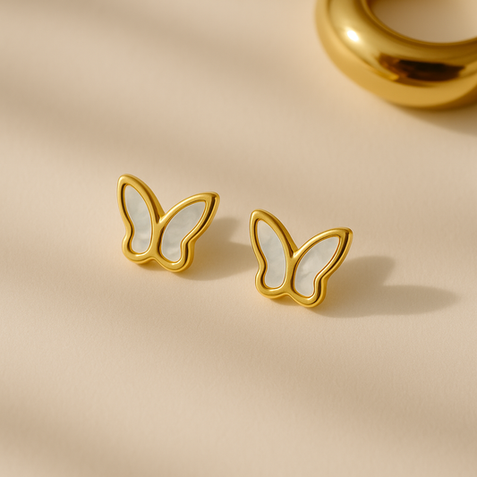 White Butterfly Gold Earrings | 18K Gold Plated Stainless Steel