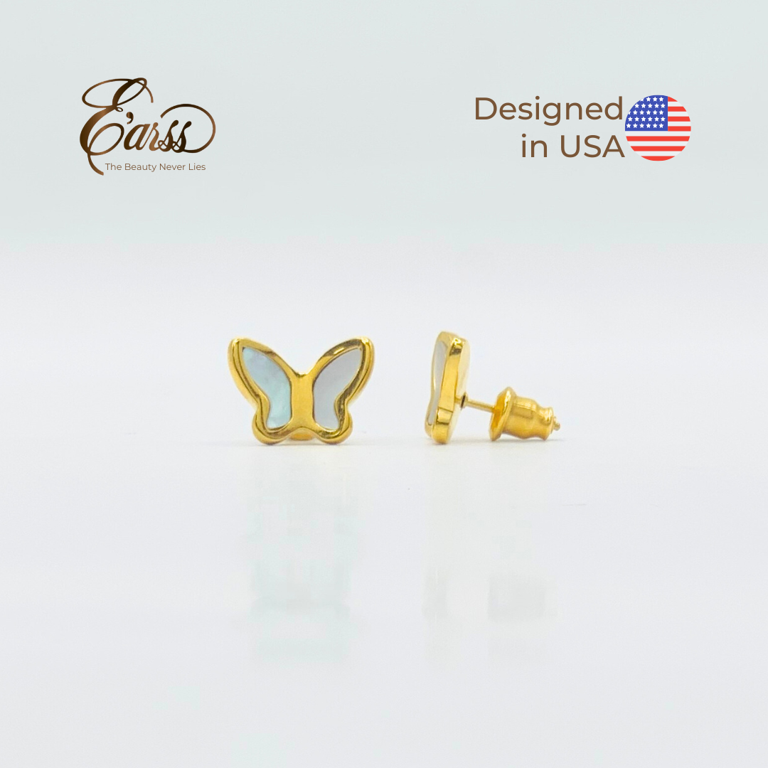 White Butterfly Gold Earrings | 18K Gold Plated Stainless Steel