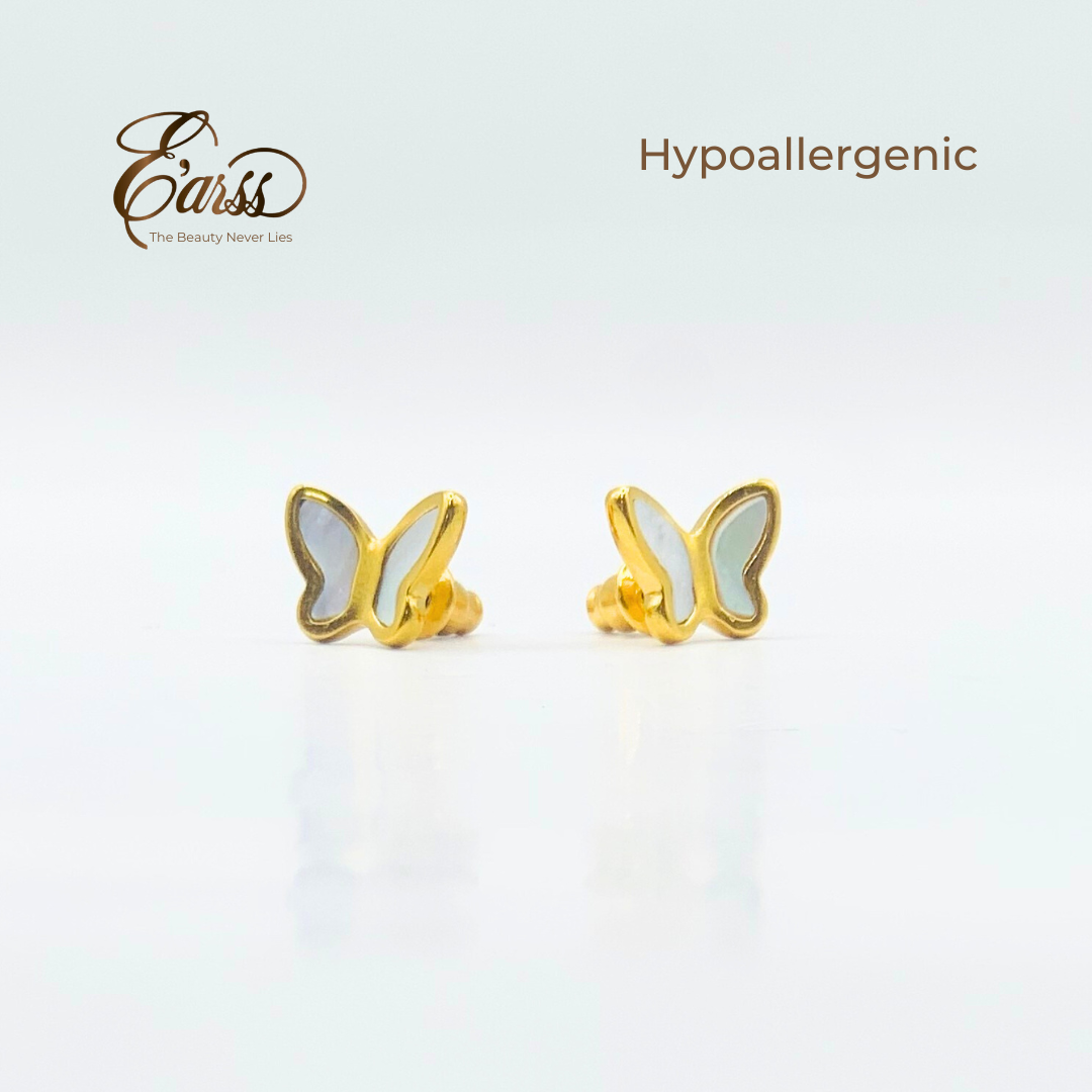 White Butterfly Gold Earrings | 18K Gold Plated Stainless Steel