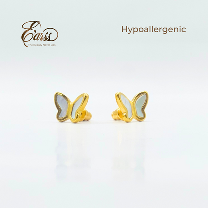 White Butterfly Gold Earrings | 18K Gold Plated Stainless Steel