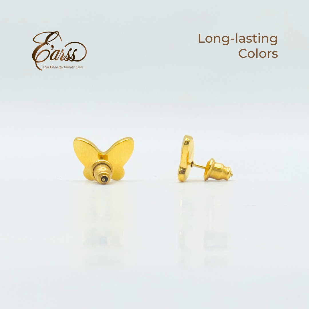 White Butterfly Gold Earrings | 18K Gold Plated Stainless Steel