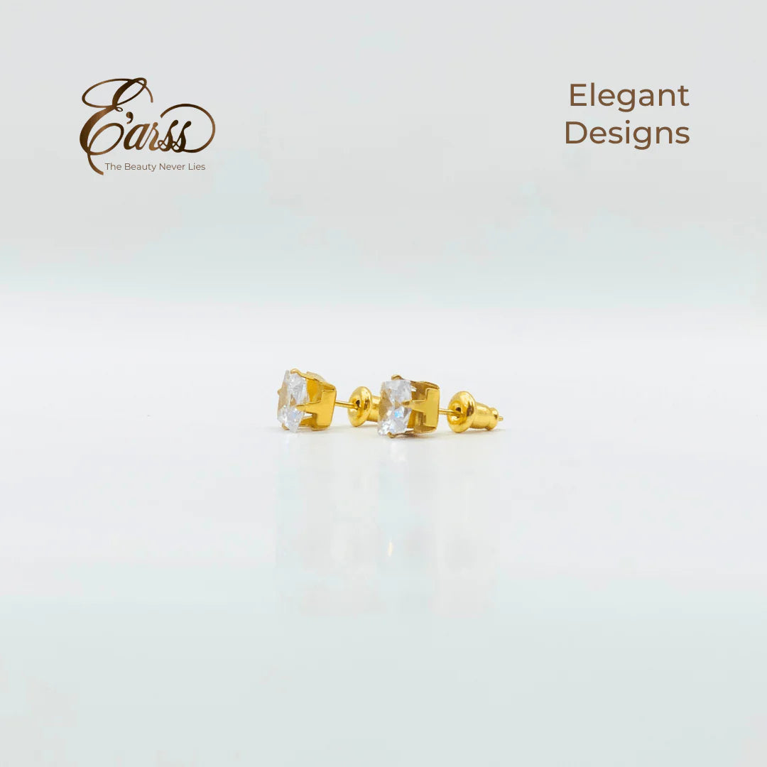 6mm Square CZ Stud Earrings | 18K Gold Plated Stainless Steel