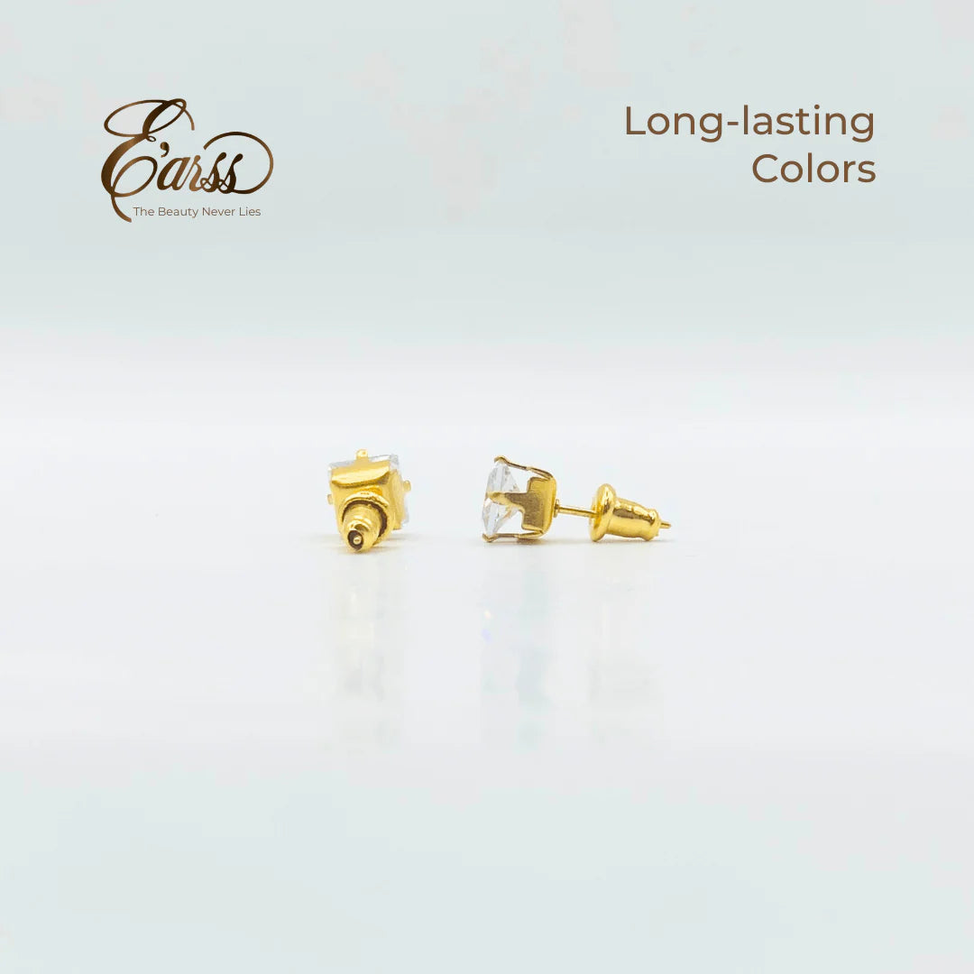 6mm Square CZ Stud Earrings | 18K Gold Plated Stainless Steel