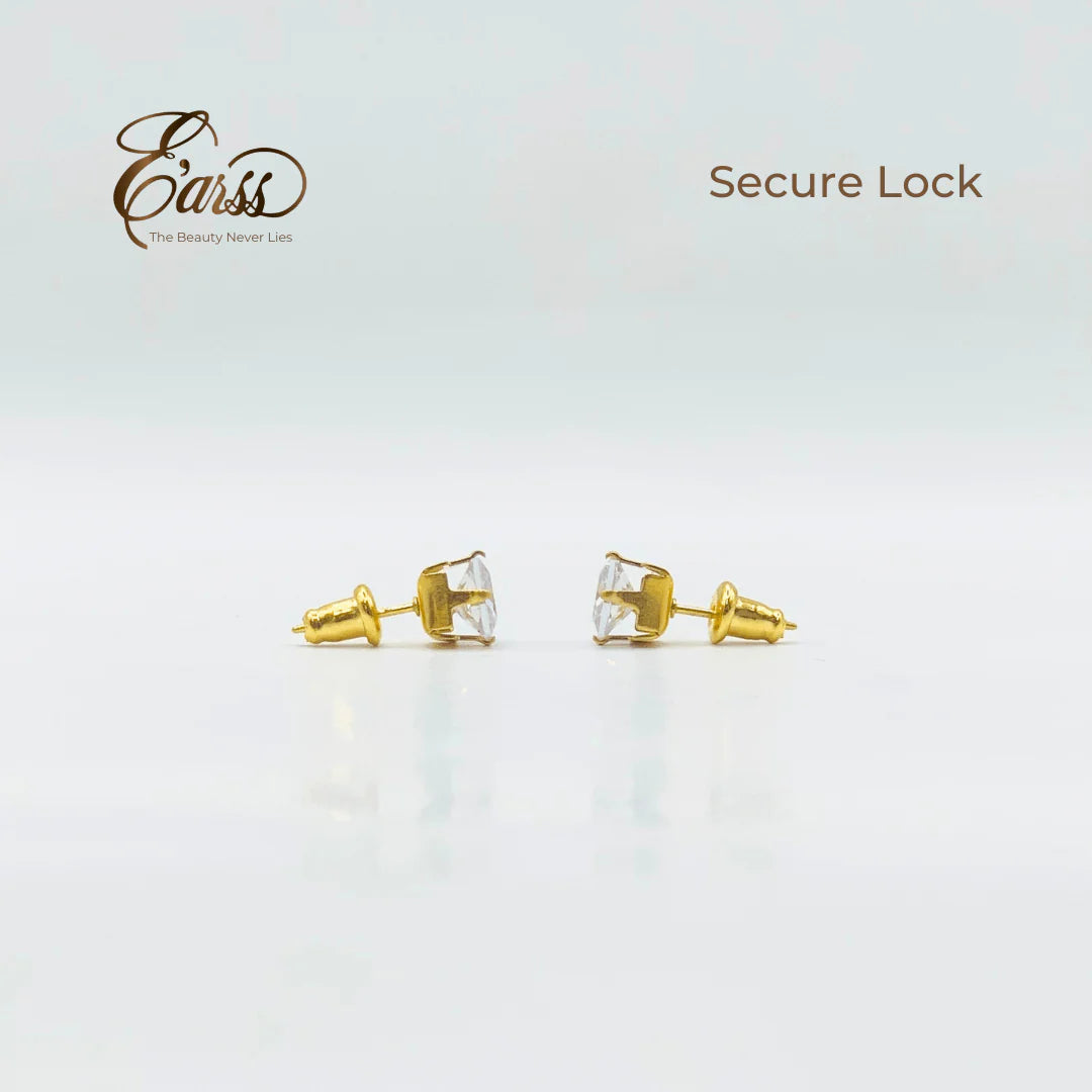 6mm Square CZ Stud Earrings | 18K Gold Plated Stainless Steel
