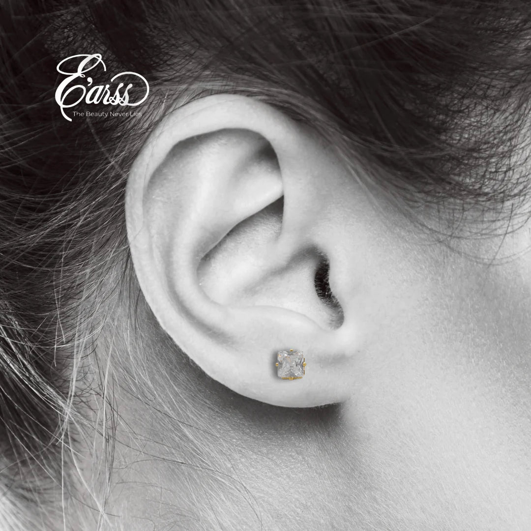 6mm Square CZ Stud Earrings | 18K Gold Plated Stainless Steel