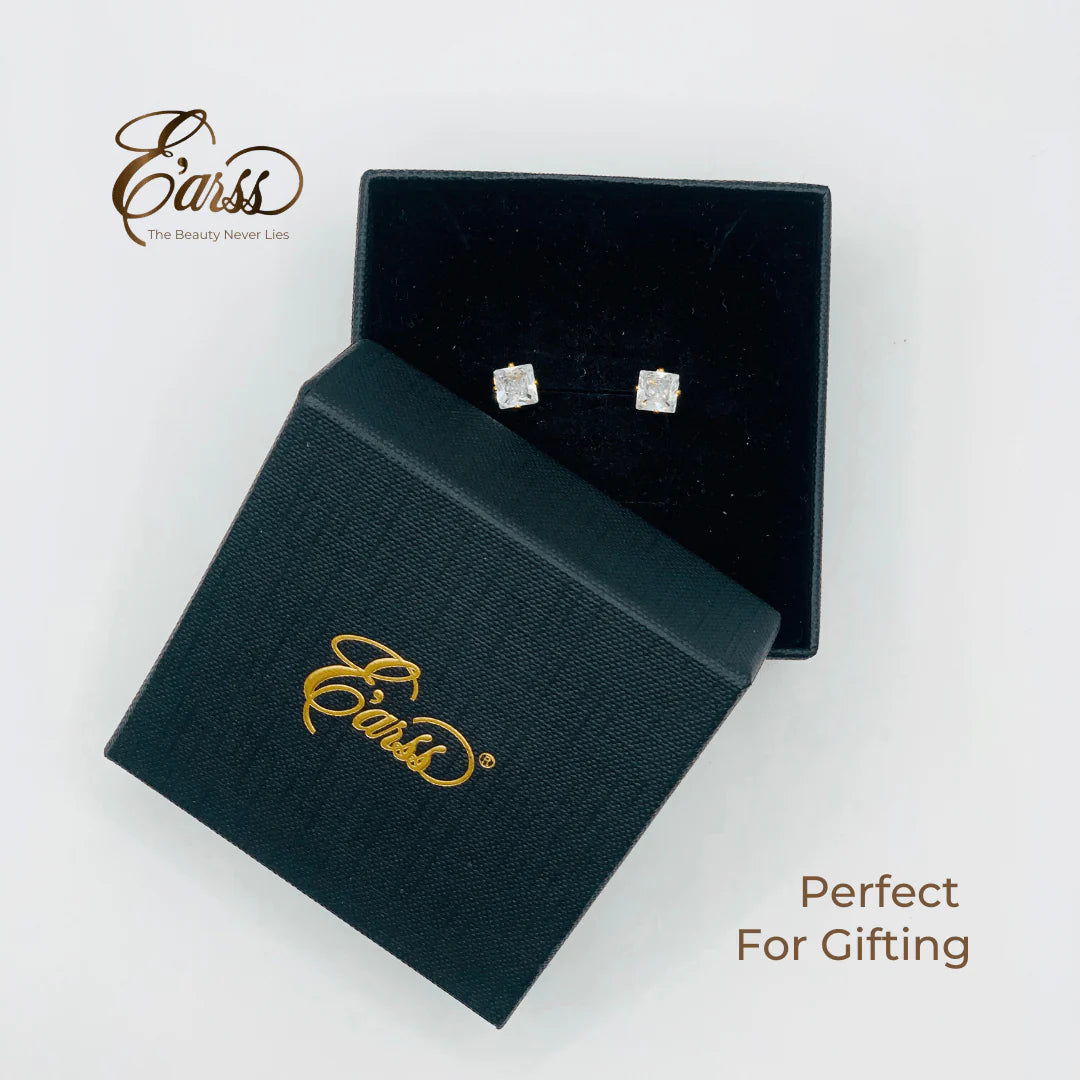 6mm Square CZ Stud Earrings | 18K Gold Plated Stainless Steel