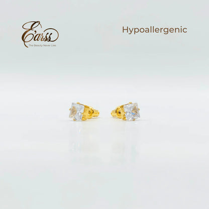 6mm Square CZ Stud Earrings | 18K Gold Plated Stainless Steel