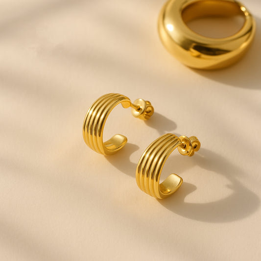 Line Hoop Gold Earrings | 18K Gold Plated Stainless Steel