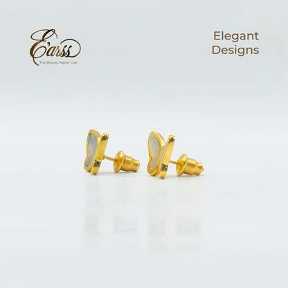 White Butterfly Gold Earrings | 18K Gold Plated Stainless Steel
