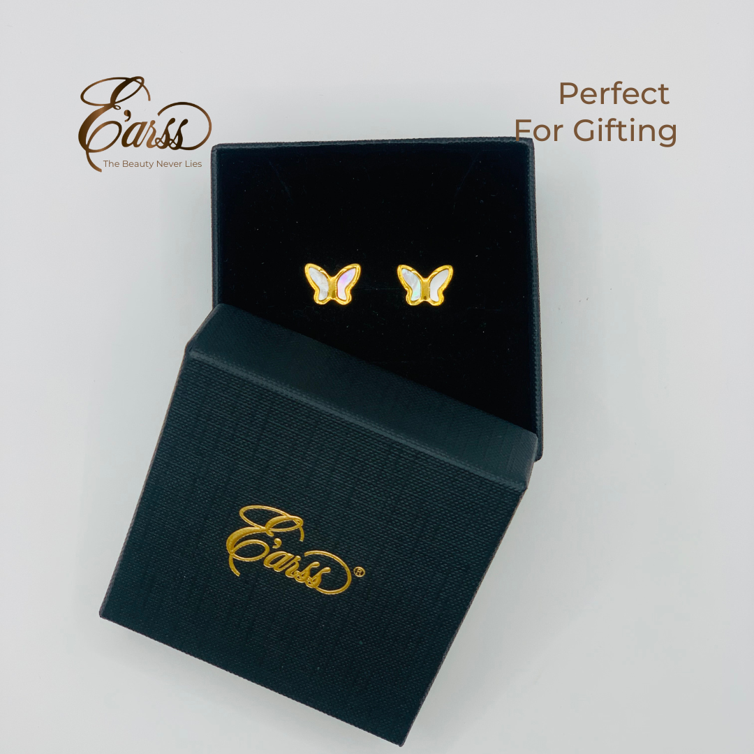 White Butterfly Gold Earrings | 18K Gold Plated Stainless Steel