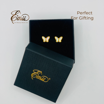 White Butterfly Gold Earrings | 18K Gold Plated Stainless Steel