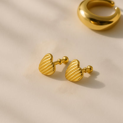 Ribbed Heart Gold Earrings | 18K Gold Plated Stainless Steel