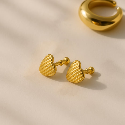 Ribbed Heart Gold Earrings | 18K Gold Plated Stainless Steel