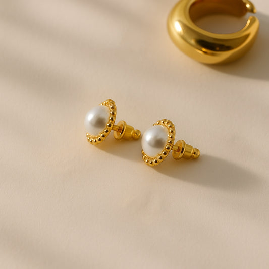 Beaded Pearl Gold Earrings | 18K Gold Plated Stainless Steel