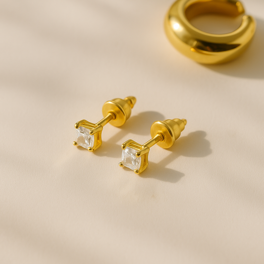6mm CZ Round Stud Earrings | 18K Gold Plated Stainless Steel