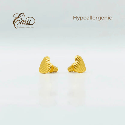 Ribbed Heart Gold Earrings | 18K Gold Plated Stainless Steel