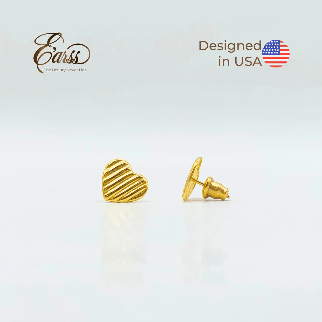 Ribbed Heart Gold Earrings | 18K Gold Plated Stainless Steel