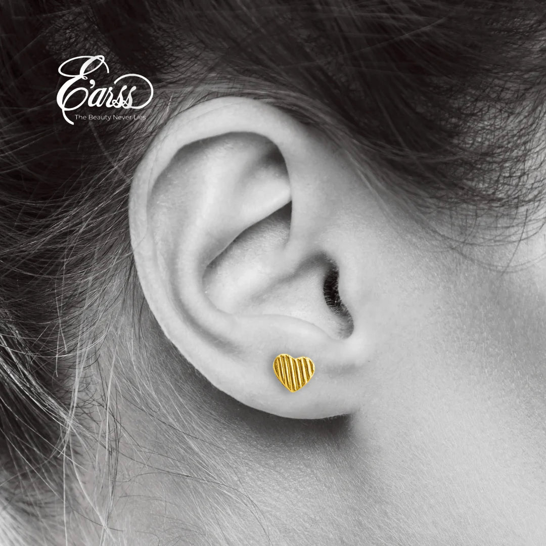 Ribbed Heart Gold Earrings | 18K Gold Plated Stainless Steel