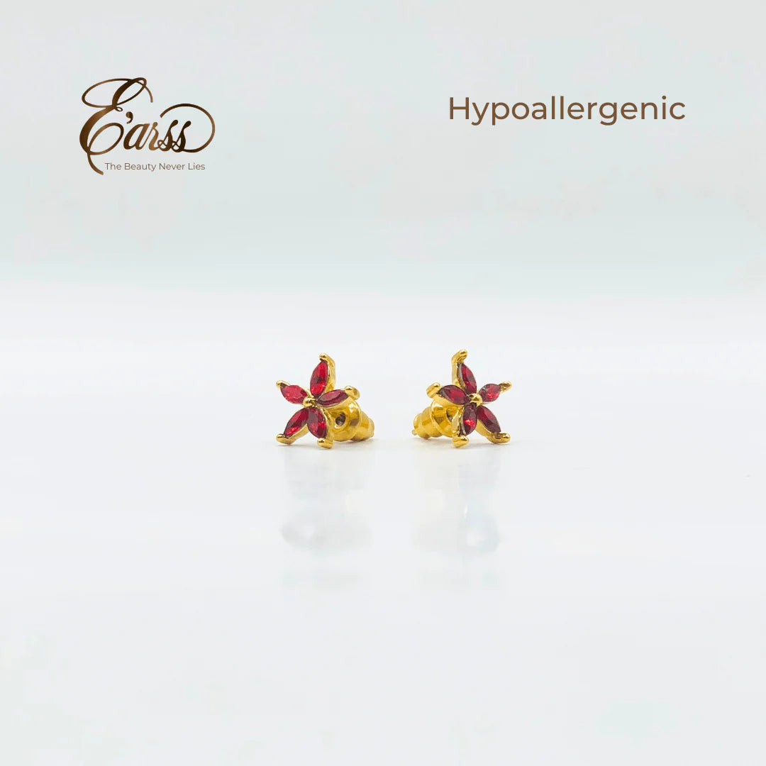 Red Flower CZ Earrings | 18K Gold Plated Stainless Steel