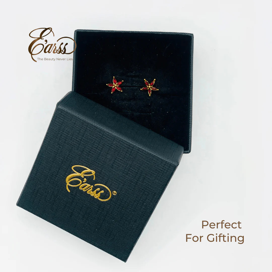 Red Flower CZ Earrings | 18K Gold Plated Stainless Steel