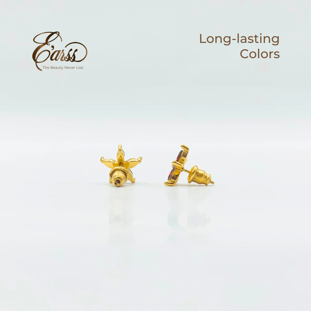 Red Flower CZ Earrings | 18K Gold Plated Stainless Steel