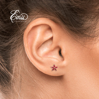 Red Flower CZ Earrings | 18K Gold Plated Stainless Steel