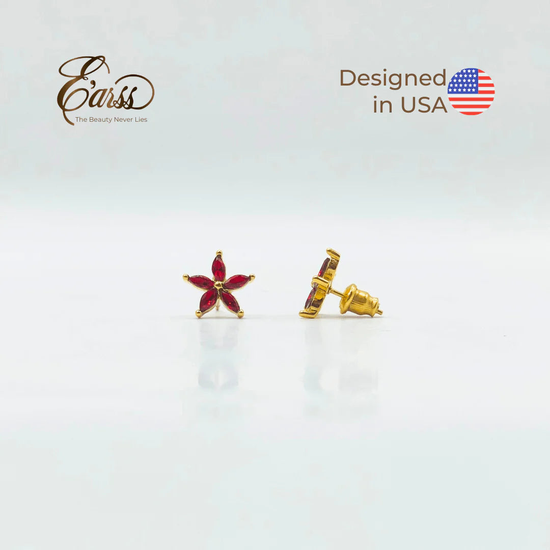 Red Flower CZ Earrings | 18K Gold Plated Stainless Steel