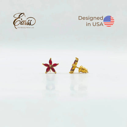 Red Flower CZ Earrings | 18K Gold Plated Stainless Steel