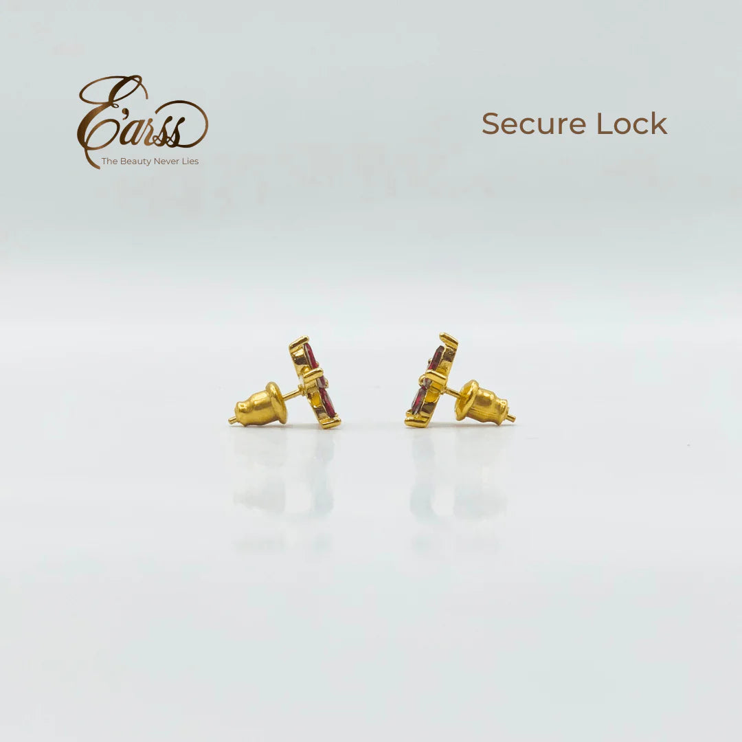 Red Flower CZ Earrings | 18K Gold Plated Stainless Steel