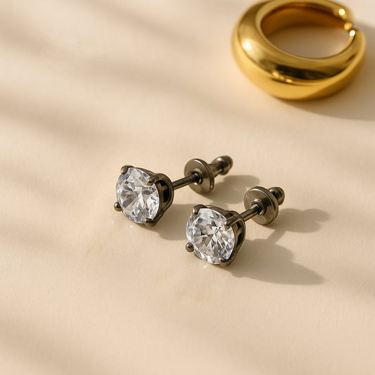 7mm CZ Round Stud Earrings | Silver Stainless Steel